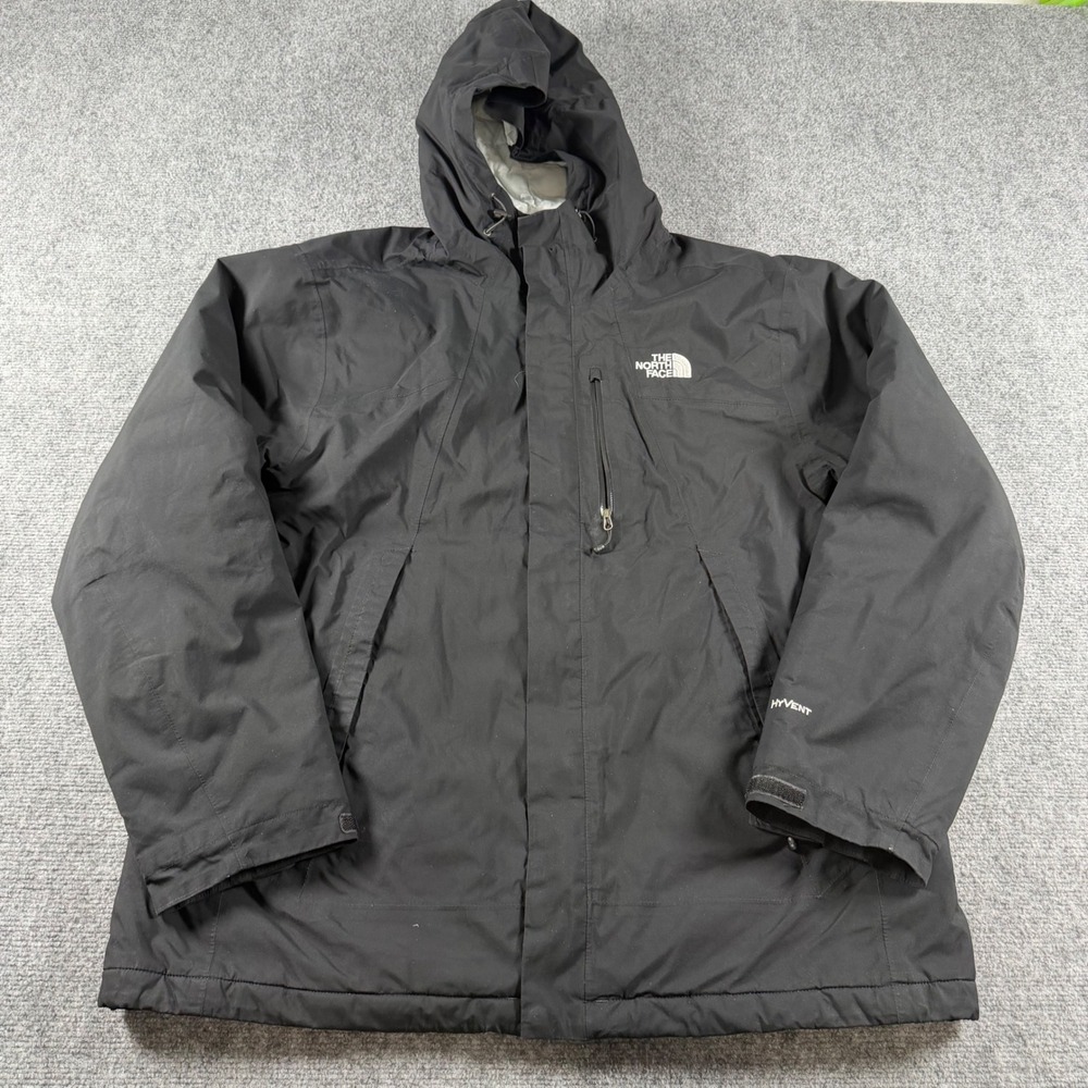 The North Face HyVent ThermoBall Jacket Mens XL Black Hooded Parka Coat TCV4